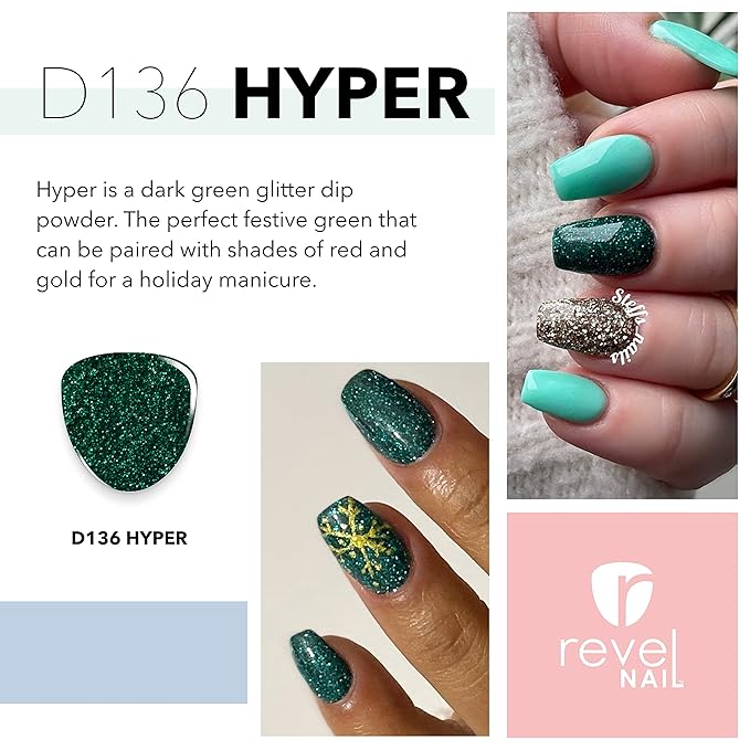 Revel Nail Dip Powder - Green Powder Dip Nail Polish, Chip Resistant Dip Nail Powder with Vitamin E and Calcium, DIY Manicure, Hyper