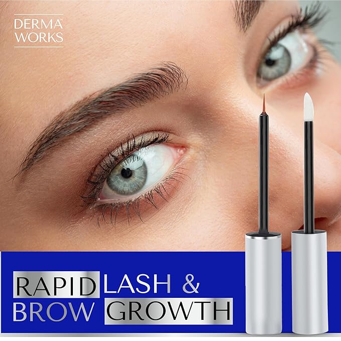 DERMAWORKS Duo Set: 1x Lash Serum for Eyelash Growth + 1x Eyebrow Growth Serum for Thicker Brows - Eyelash Serum to Grow Lashes - Eyelash Growth Serum for Eye Lashes - Eyebrow Serum to Grow Brows