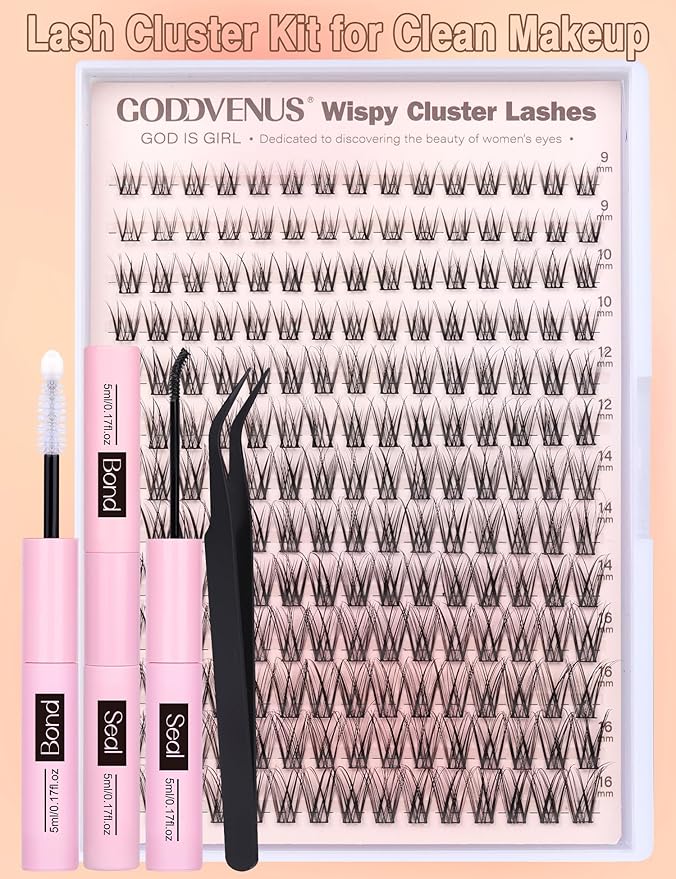 Lash Clusters Kit Wispy Eyelash Clusters Kit DIY Lash Extension Kit Natural 195pcs Cluster Eyelash Extensions Kit C Curl Individual Lashes 9-16mm Lashes Clusters Kit