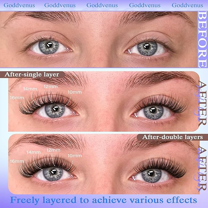 Wispy Lash Clusters 10-16mm Lashes Clusters Eyelash Extensions Natural Individual Lashes 144pcs D Curl Lash Extension DIY Soft Comfortable Eyelash Clusters with Cotton Band