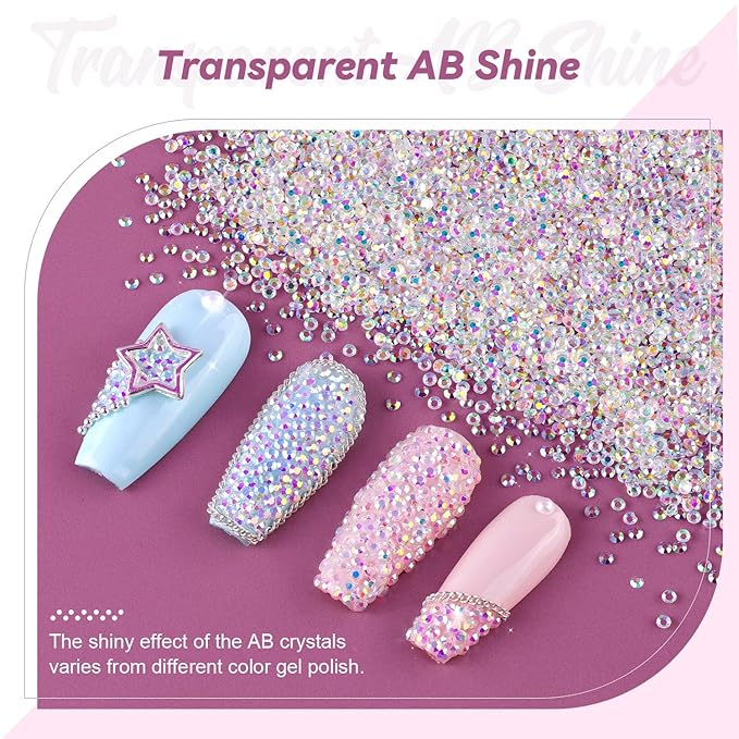 10000Pcs Tiny Rhinestones 1.2mm Clear AB Flatback Glass Pixie Crystals, Iridescent Gems Long Lasting Shine Small Sugar Beads Dust Charms for Nail Design DIY Crafts Accessories