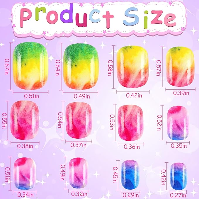 108Pcs Fake Press on Nails for Kids,Acrylic Full Cover False Press on Nails Girls Stick on Nails for Kids Children Birthday Party Favors Gift Nail Art Decoration(9 Pack Gradient Style)