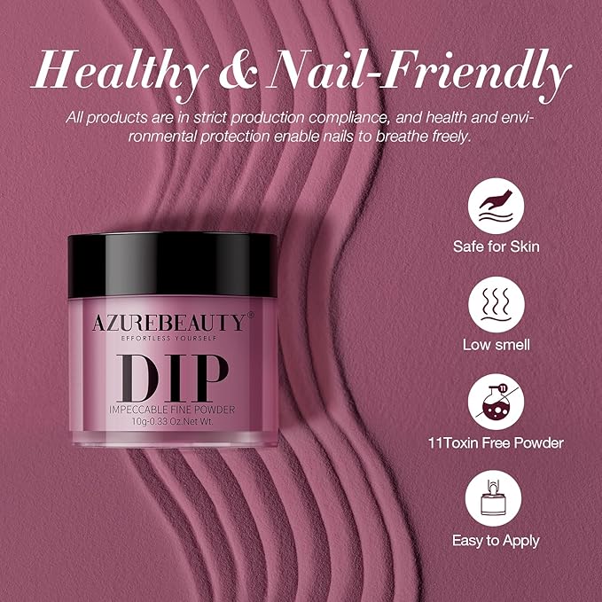 Dip Nails Powder Starter Kit, AZUREBEAUTY 4 Colors Intellectual lady Brown Purple Dipping Powder Set with Base & Top Coat Activator Recycling Tray for French Nail Art Manicure Salon DIY at Home