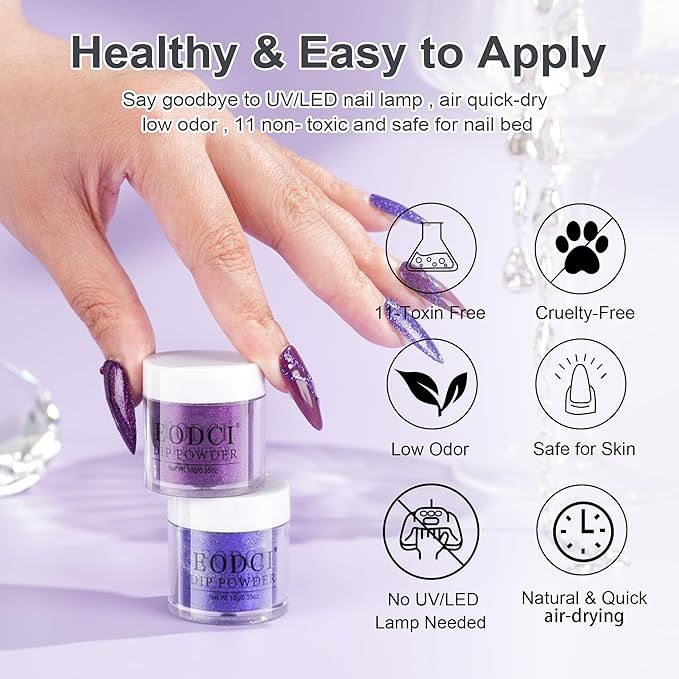 12 Pcs Dip Powder Nail Kit Starter, 6 Colors Glitter Blue Starry Green Sparkle Purple Dipping Powder Kit with Base & Top Coat, Nail Art Dip Manicure Kits for Women