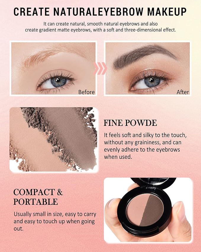 Eyebrow Powder Kit,Long Lasting Waterproof Light Dark Brown Duo Tint Eye Brow Filler,Enhance Define Brows,Eye Makeup Contour Powder Palette with Mirror Brow Tools,Mother's Day Gift for Women Girl-05