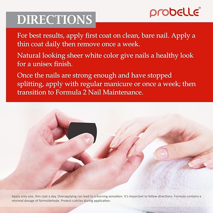Probelle Nail Hardener Formula 1 - Repair Damaged Nails, Extra Strong Nail Growth Base Coat For Brittle Nails, Grows and Strengthens Soft, Weak Nails, Aids Splitting, Breaking, Peeling Nails