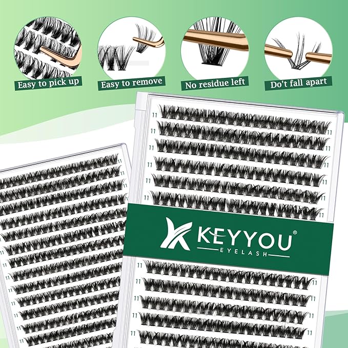 Lash Clusters 300pcs Individual False Eyelashes 50D-0.07D Curl 11mm DIY Eyelash Extension Soft&Natural Cluster Lashes (Black, Flexible and Lightweight)