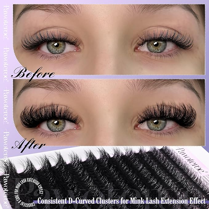 Pawotence Lash Clusters Full 80D Individual Lashes Cluster Eyelash Extensions 10-20mm Mix Eyelash Clusters 240pcs Lash Extension for Self Application (Mink 80D, 0.07D, 10-20mm)
