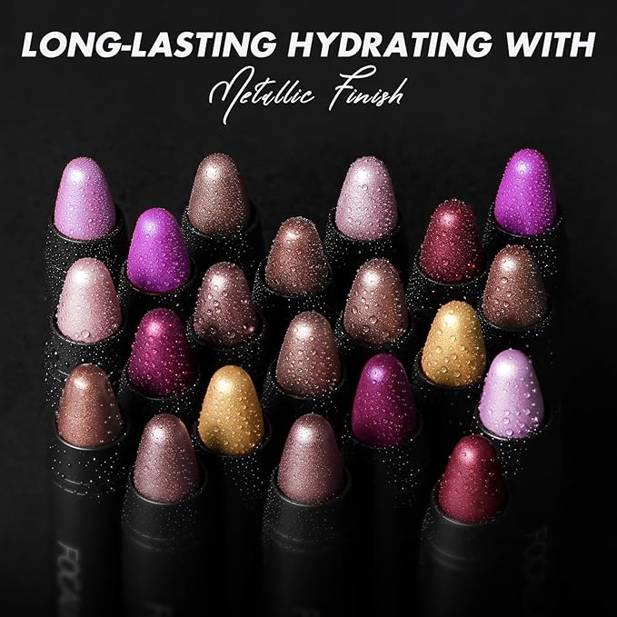 FOCALLURE Ultra Chic Metallic Lipstick,Rich Vitamin E Lip Crayon,Lightweight Shinning Color without Drying or Fading,Long Lasting Lips Makeup,#23 Pansy Purple