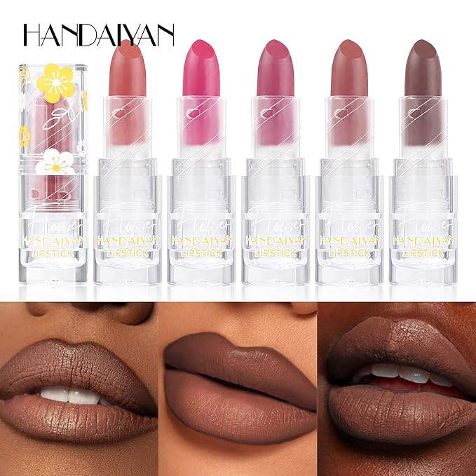 Flower Matte Lipstick, Moisturize Long Lasting Lock in Color Velvet Waterproof Non-Stick Cup Premium Matte Lipstick for Women Girls(#10)