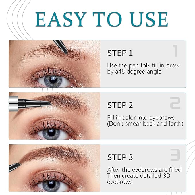 Eyebrow Pen - Microblading Eyebrow Pencil with Micro-Fork Precise Brush-Tip - Creates Natural Looking Brows Effortlessly and Stays on All Day - Waterproof Brow Pencil Hair, Gray