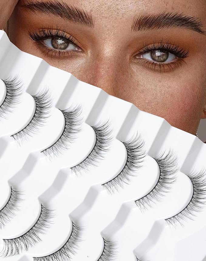 Onlyall Natural Lashes Wispy Lashes Natural Look False Eyelashes Natural Flared Eyelashes False Eye Lashes Soft Fluffy Lashes 7 Pairs D11 Gradual-10mm