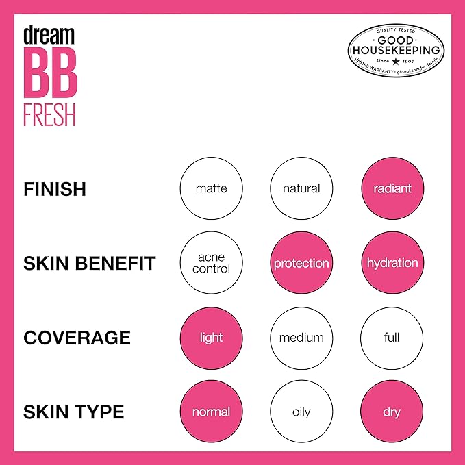 Maybelline Dream Fresh Skin Hydrating BB cream, 8-in-1 Skin Perfecting Beauty Balm with Broad Spectrum SPF 30, Sheer Tint Coverage, Oil-Free, Light, 1 Fl Oz (Pack of 2)
