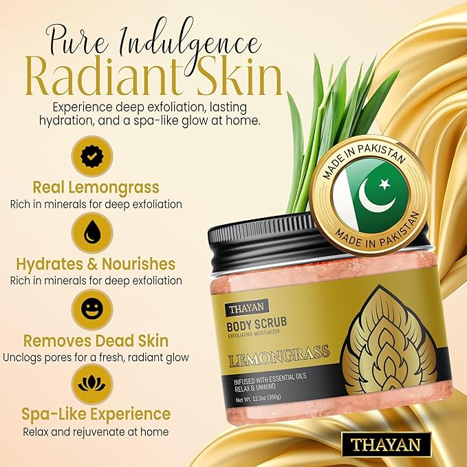 Himalayan Salt Scrub – Exfoliating Face, Foot & Body Scrub with Jojoba, Grapeseed & Essential Oils – Deep Cleansing, Collagen-Boosting, Cellulite Treatment & Skin Toning - Lemongrass