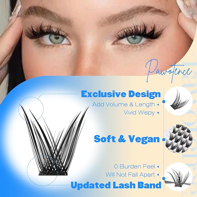 Pawotence Manga Lash Clusters Wispy Cluster Eyelash Extensions 10-16mm Individual Lashes Clusters Spiky Lash Extension DIY False Eyelashes Clusters