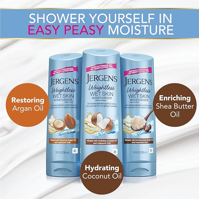 Jergens Wet Skin Body Moisturizer with Coconut Oil, In Shower Lotion for Dry Skin, Fast-Absorbing, Non-Sticky, Dermatologist Tested, 10 Oz, Pack of 3