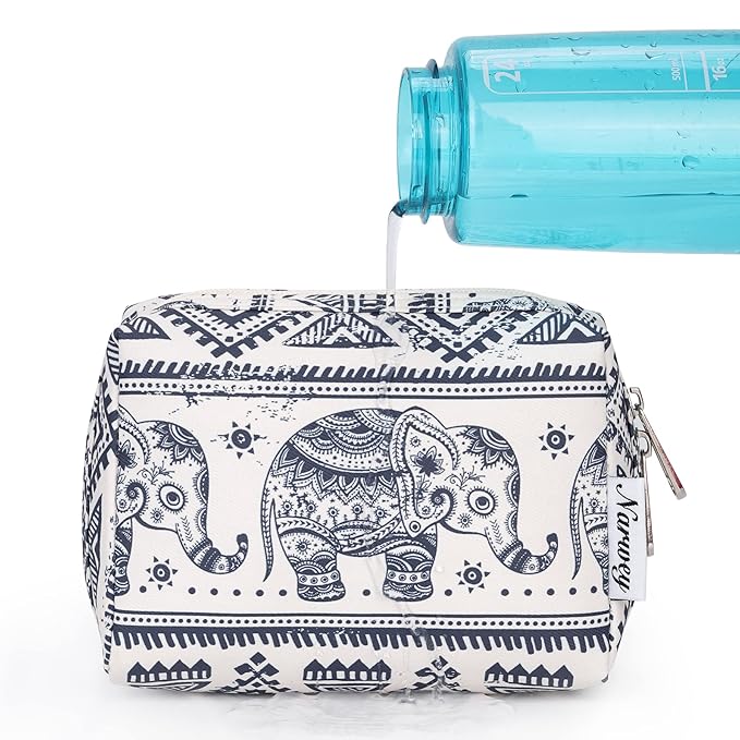 Narwey Small Makeup Bag for Purse Mini Cosmetic Bag Travel Makeup Pouch Zipper Pouch Cute Make up Bags with Compartments for Women Girls (Elephant, Small)