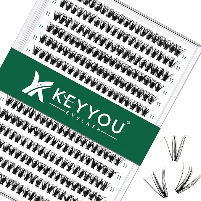 Lash Clusters 300pcs Individual Lashes 40D 0.07D Curl 11mm DIY Eyelash Extension KEYYOU Large Tray Volume Soft&Natural Cluster Lashes(40D-0.07D,11)