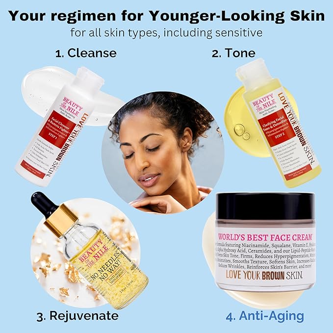 World’s Best Face Cream™ for Skin-of-Color, Anti Aging Reverse Signs of Aging Hydrates Niacinamide Squalane Hyaluronic Acid, 2 oz