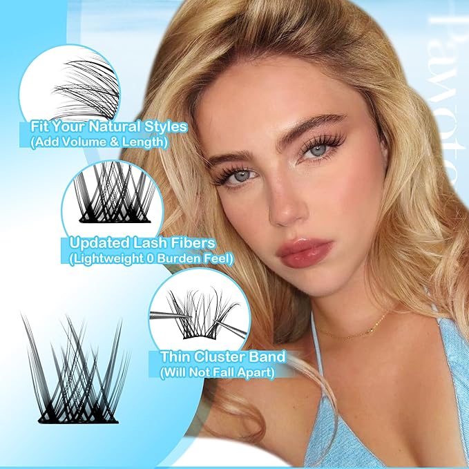 Pawotence Wispy Lash Clusters Natural Cluster Eyelash Extensions 154pcs Individual Lashes 8-16mm Cluster Lashes Extension DIY False Eyelashes Soft Comfortable Natural Eyelash Clusters with Thin Band