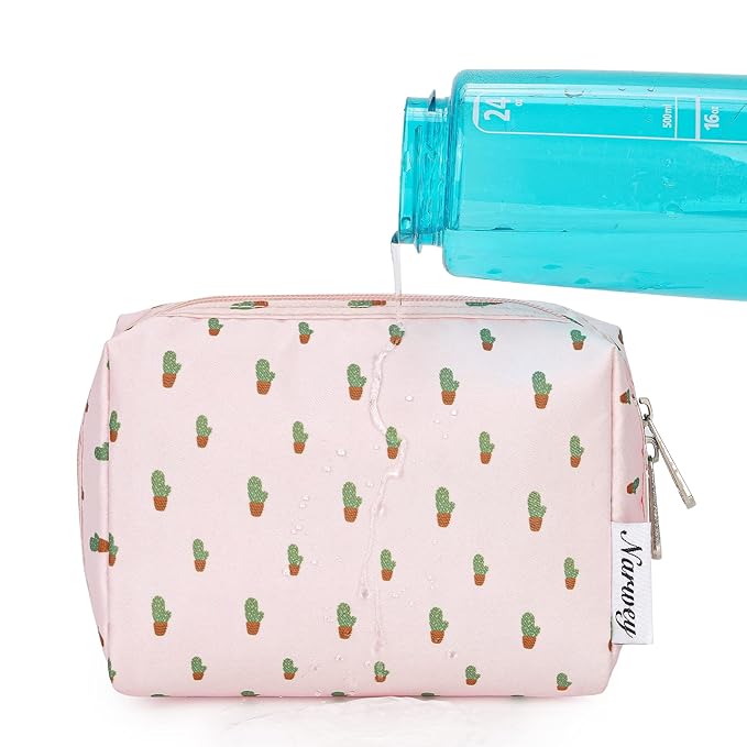 Narwey Small Makeup Bag for Purse Mini Cosmetic Bag Travel Makeup Pouch Zipper Pouch Cute Make up Bags with Compartments for Women Girls (Cactus, Small)