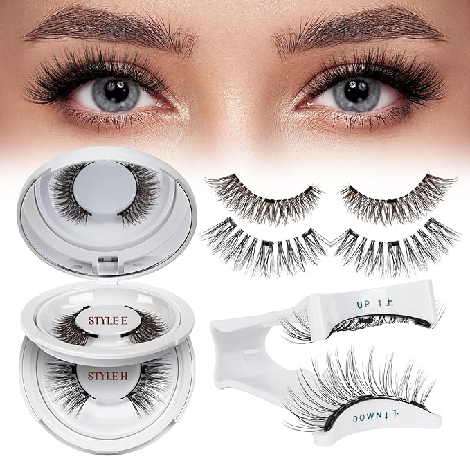 QUEWEL Reusable Magnetic Eyelashes 2 Pair Magnetic Eyelashes with Applicator No Glue Needed Eyelashes Natural Look Lash Clusters Kit Easy to Wear and Remove(E+H02)