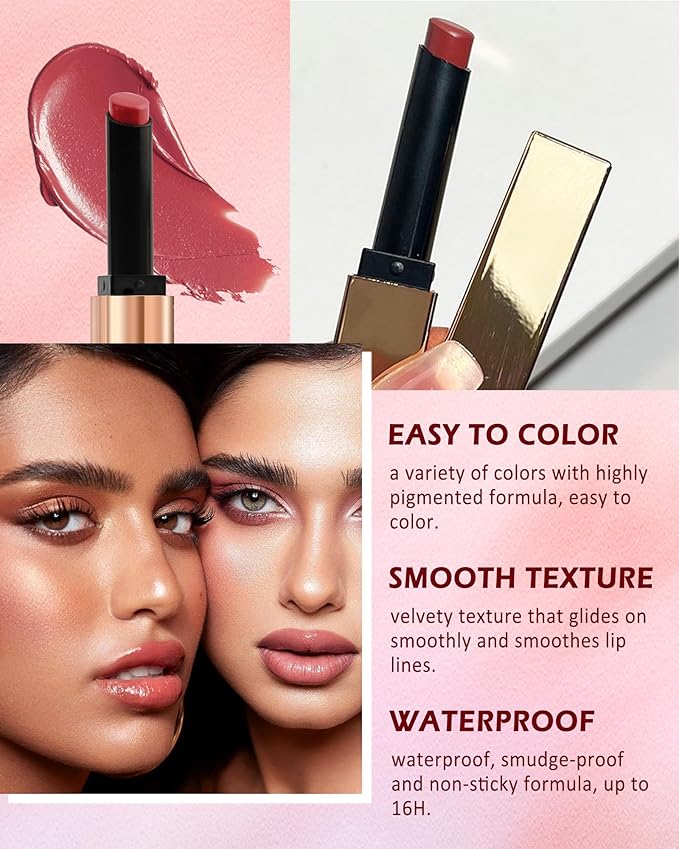 Matte & Hydrating Lipstick Kit-2Pcs Nude Red Lipcolor Moisturizing Velvet Tinted Lip Balm Lip Tint Stain, Non-stick Cup Longlasting Waterproof Lip Gloss Lipgloss Lipstain,Makeup Gift for Women-03+06