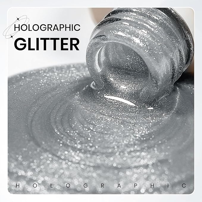 Silver Cat Eye Gel Polish, Magnetic Holographic Gel Nail Polish Glitter Shimmer Gel Polish with Magnet Soak Off U V Gel Salon DIY at Home, 0.5 OZ