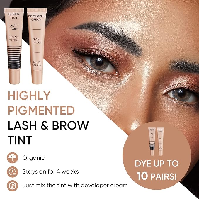 Lash Color Kit - Professional Eyelash and Brow Color with Natural Black Effects, Safe & Easy to Use 8ml