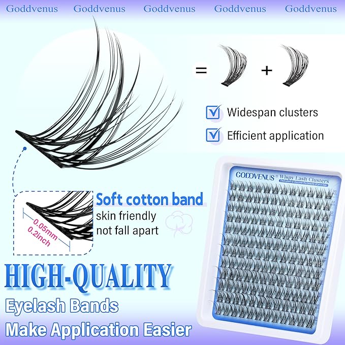 Wispy Lash Clusters 10-16mm Lashes Clusters Eyelash Extensions Natural Individual Lashes 144pcs D Curl Lash Extension DIY Soft Comfortable Eyelash Clusters with Cotton Band