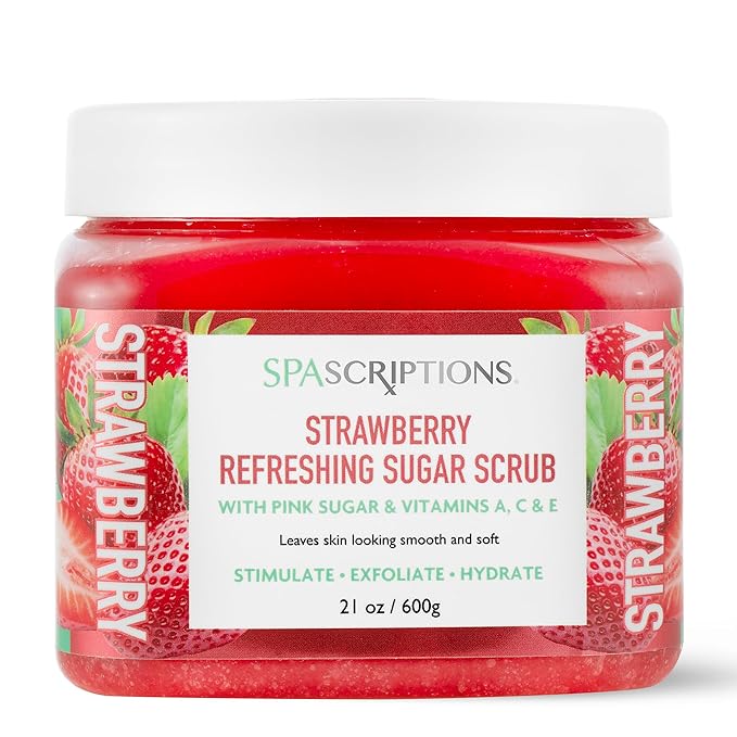 Spascriptions Strawberry Refreshing Sugar Body Scrub with Pink Sugar & Vitamins A, C, E, 21 oz to Stimulate, Exfoliate, Hydrate