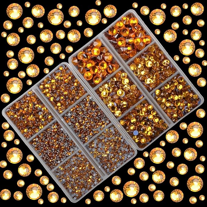 10000Pcs 2-Boxes Mixed Size Hot Fix Round Crystals Gems Glass Stones Hotfix Flat Back Rhinestones with Tweezers and Picking Pencil (Topaz)
