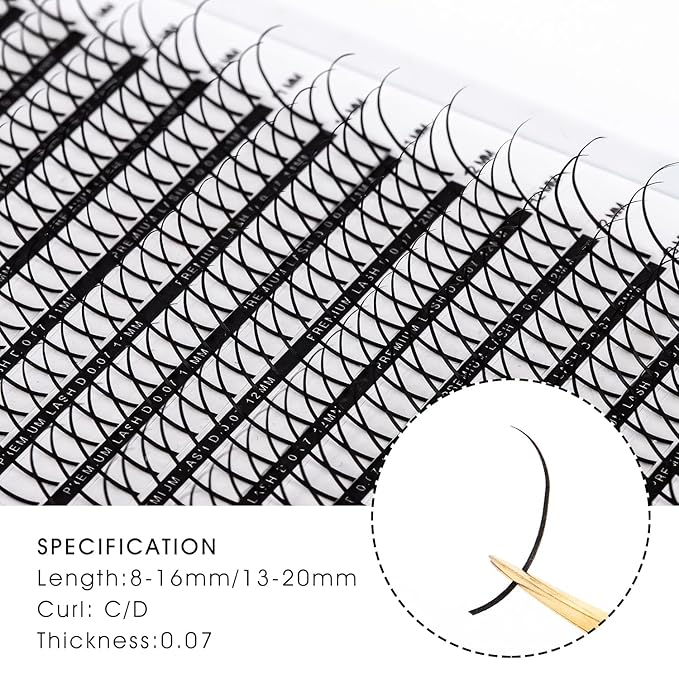 KOLYBEL Premade Fan Spikes Lash Extensions 0.07mm C Curl 8-15mm Mixed Tray Wipsy Volume Lash Extensions 320 Spikes Fans Matte Black Eyelash Extension Supplies(0.07-C,8-15mm)