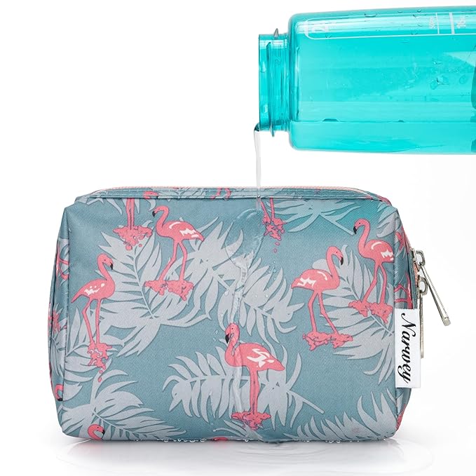 Narwey Small Makeup Bag for Purse Mini Cosmetic Bag Travel Makeup Pouch Zipper Pouch Cute Make up Bags with Compartments for Women Girls (Flamingo, Small)