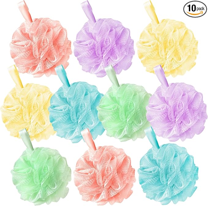 10Pcs Shower Loofahs,Bath Shower Loofah Sponge,Shower Pouf Ballsfor Women,Men,Cleaning Bathing Accessories,Body Wash Bathroom,Exfoliating Body Scrubber(5 Colors)