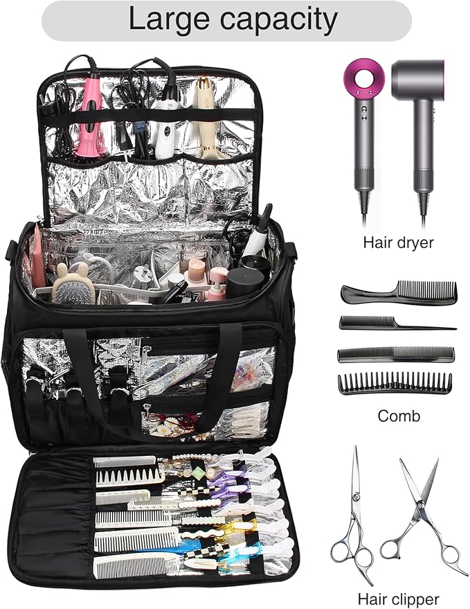 MONSTINA Professional Hairdressing Bag,Hairstylist Travel Bag,Cosmetics Beauty Hairdresser Bag with Shoulder Strap,Hair Makeup Salon Organizer Bag for Barber Insulation Material