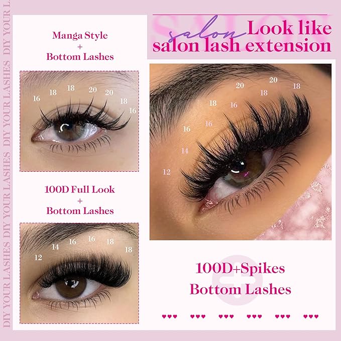 100D Lash Clusters with Bottom Lashes Spikes Eyelash Clusters Multi-type Individual Lashes Thick DIY Lash Extension Kit Fairy Cluster Eyelash Extensions 5-20mm Wispy Cluster Lashes Spiky by CORUSCATE