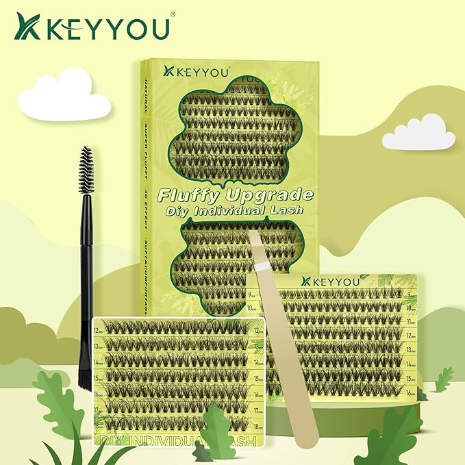 Lash Clusters 3D Effect Individual Lashes KEYYOU 300pcs 40D D Curl 12mm Eyelash Clusters Wispy Lashes Fluffy Cluster Lashes Natural Soft DIY Lash Extension(3D-40D-D-12)