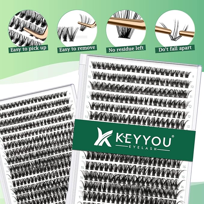 Lash Clusters 300pcs Individual Lashes 50D 0.07D Curl 9-18MIX DIY Eyelash Extension KEYYOU Large Tray Volume Soft&Natural Cluster Lashes(50D-0.07D,9-18MIX)