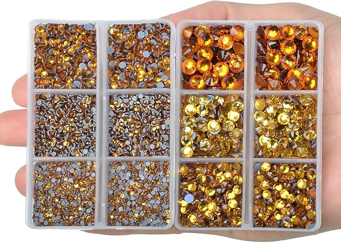 10000Pcs 2-Boxes Mixed Size Hot Fix Round Crystals Gems Glass Stones Hotfix Flat Back Rhinestones with Tweezers and Picking Pencil (Topaz)