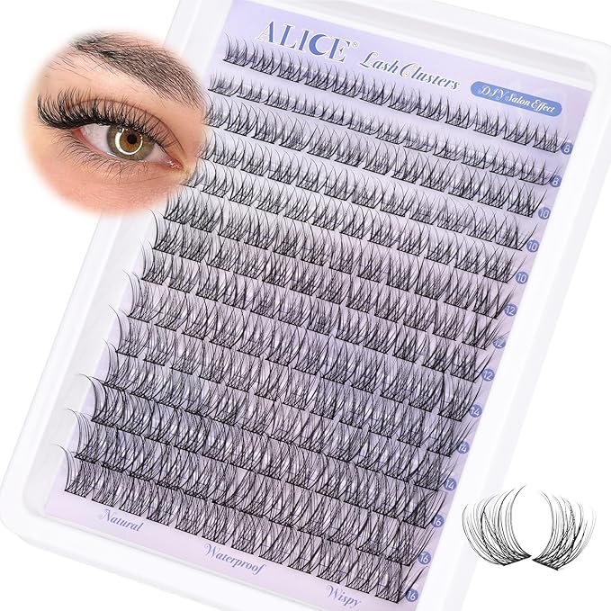 Natural Lash Clusters Wispy Cluster Eyelash Extensions 168pcs Individual Lashes 8-16mm C-Curly DIY Lash Extension Natural Look Soft Thin Band Cluster Lashes by ALICE