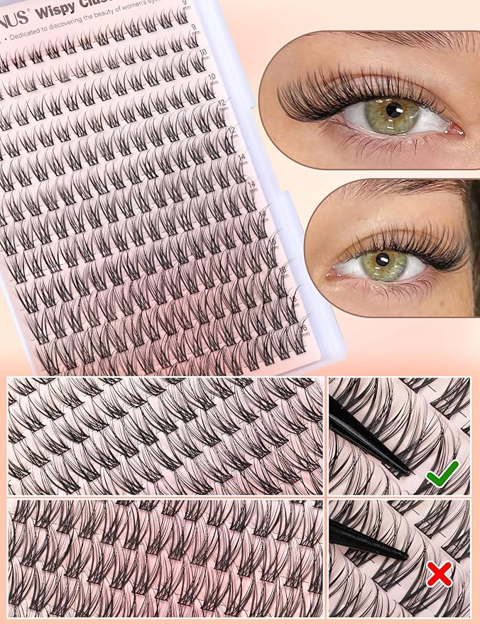 Lash Clusters Kit Wispy Eyelash Clusters Kit DIY Lash Extension Kit Natural 195pcs Cluster Eyelash Extensions Kit C Curl Individual Lashes 9-16mm Lashes Clusters Kit
