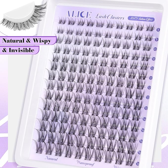 ALICE Natural Lash Clusters Lash Extensions Invisible Band Waterproof 8-16mm Cluster Eyelash Extensions Wispy Eyelash Clusters Individual Lashes Cluster Lashes