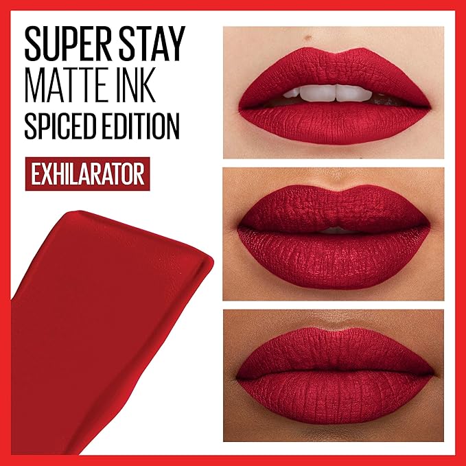 MAYBELLINE Super Stay Matte Ink Liquid Lipstick Bundle with Seductress Light Rosey Nude and Exhilarator Ruby Red Shades, 1 Count Each