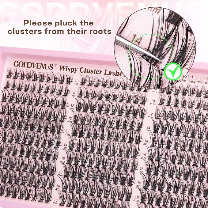 Lash Clusters Kit Wispy Eyelash Clusters Lashes Natural DIY Lash Extension Kit 10-16mm Cluster Eyelash Extensions Kit 300pcs C Curl Individual Lashes Cluster Eyelash (No Tweezers)