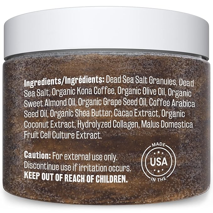 Arabica Coffee Scrub for Hands, Feet, and Body, Exfoliating Scrub with Collagen and Stem Cells, Face Cleanser for Cellulite, Fine Lines, and Stretch Marks by M3 Naturals (1 Pack)