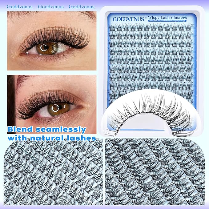 Wispy Lash Clusters 10-16mm Lashes Clusters Eyelash Extensions Natural Individual Lashes 144pcs D Curl Lash Extension DIY Soft Comfortable Eyelash Clusters with Cotton Band