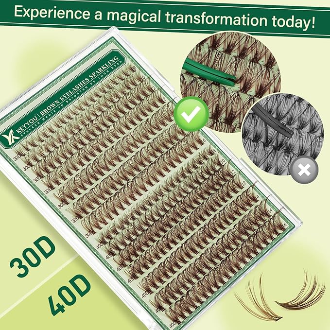 Natural Lash Extensions - Wispy Eyelash Clusters 280pcs D Curl, Beginner Friendly, Dark Brown