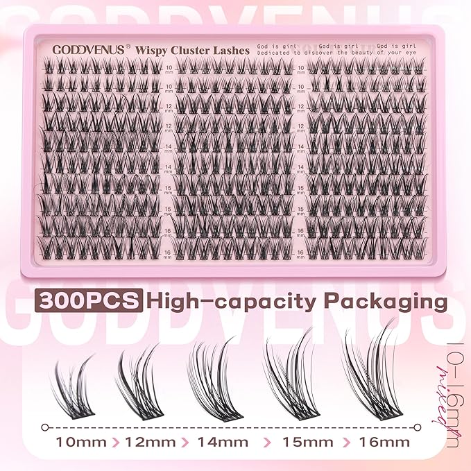 Eyelash Clusters Wispy Lash Clusters Natural 300pcs Lashes Clusters 10-16mm DIY Cluster Eyelash Extensions C Curl Individual Lashes Cluster Eyelashes Clusters for DIY Lash Extension