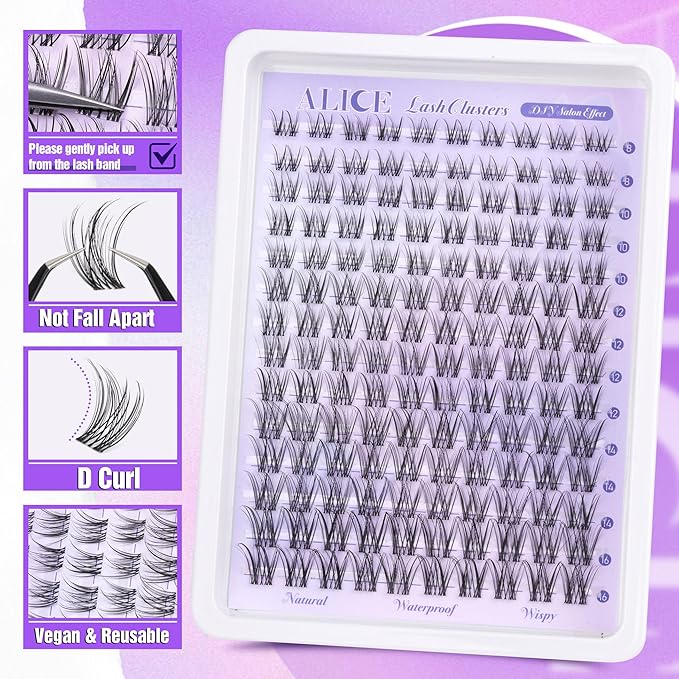 Lash Clusters Natural Lash Extensions Invisible Band Waterproof 8-16mm Cluster Eyelash Extensions Wispy Eyelash Clusters Individual Lashes Cluster Lashes by ALICE
